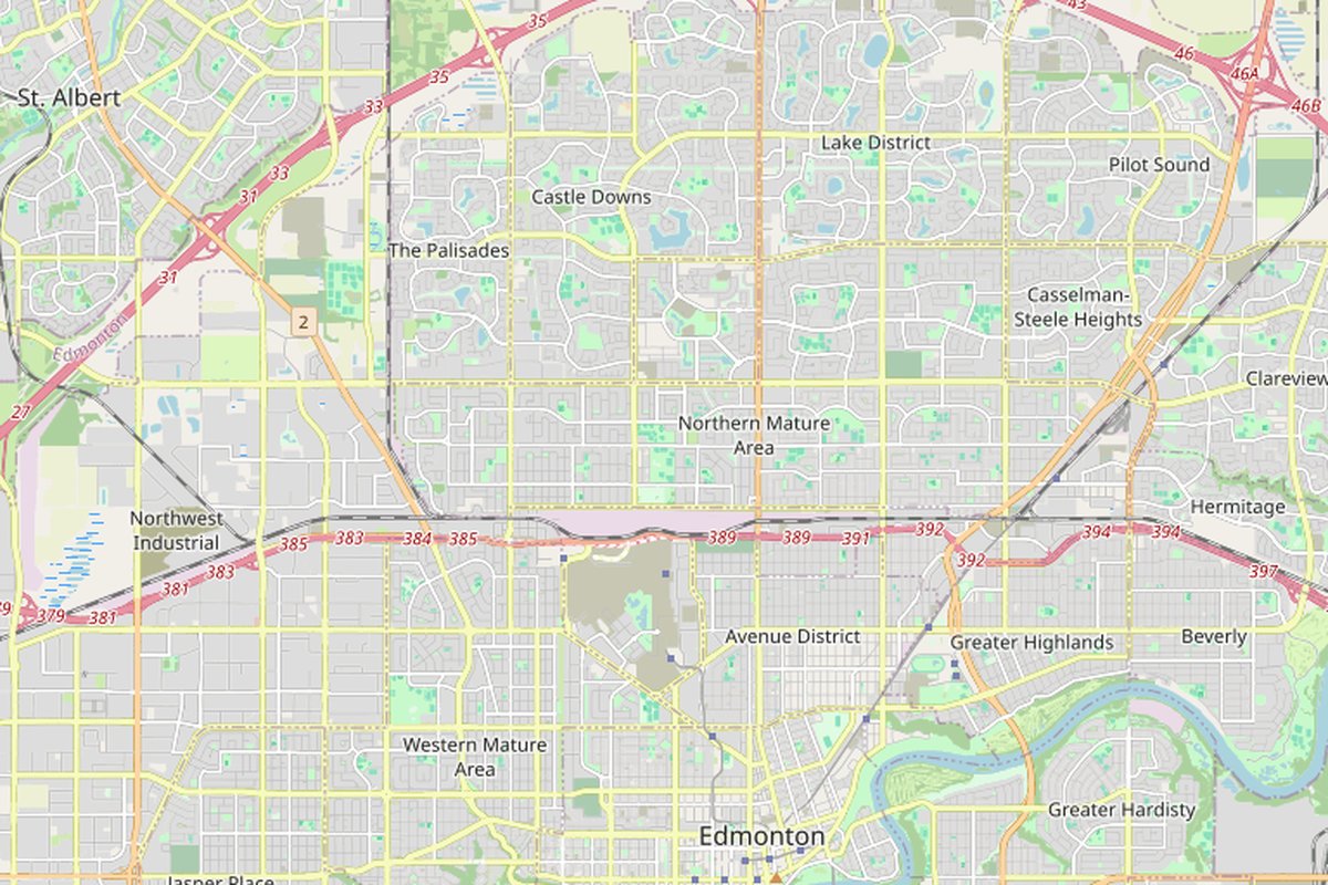 Map of north Edmonton showing Norwood and surrounding neighbourhoods.
